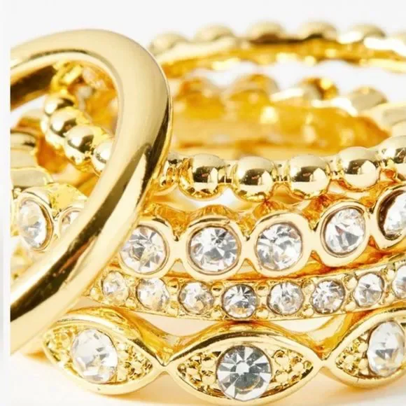 INC Goldstone Embellished five piece ring set - Picture 3 of 5